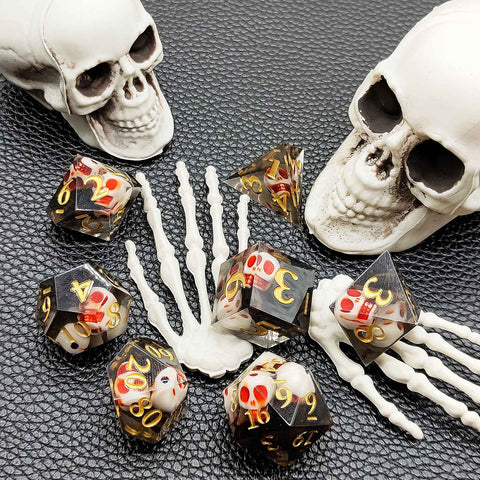 Resin Polyhedral Dice Set – Transparent Color Dice in Skull, Foil, Flower, Poker, Dual-Tone & Heart Styles for DND, Pathfinder, Tabletop Games