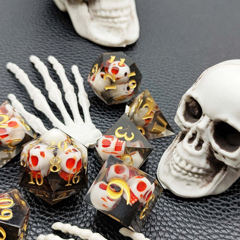 Resin Polyhedral Dice Set – Transparent Color Dice in Skull, Foil, Flower, Poker, Dual-Tone & Heart Styles for DND, Pathfinder, Tabletop Games