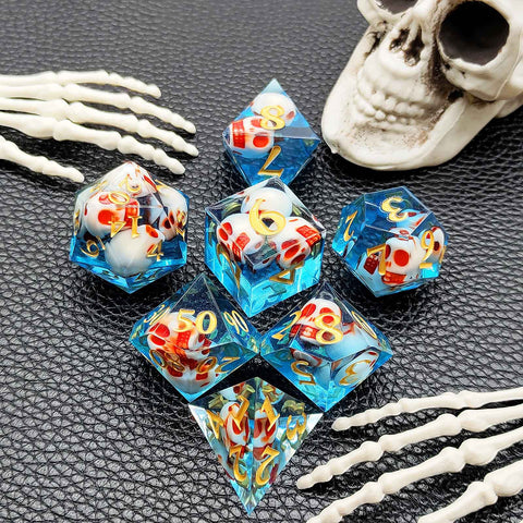 Resin Polyhedral Dice Set – Transparent Color Dice in Skull, Foil, Flower, Poker, Dual-Tone & Heart Styles for DND, Pathfinder, Tabletop Games