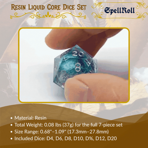Resin Liquid Core Dice Set – Flowing Glitter DND Dice Multiple colors available