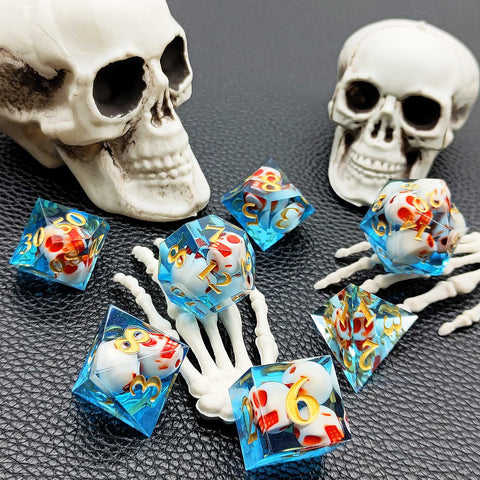 Resin Polyhedral Dice Set – Transparent Color Dice in Skull, Foil, Flower, Poker, Dual-Tone & Heart Styles for DND, Pathfinder, Tabletop Games