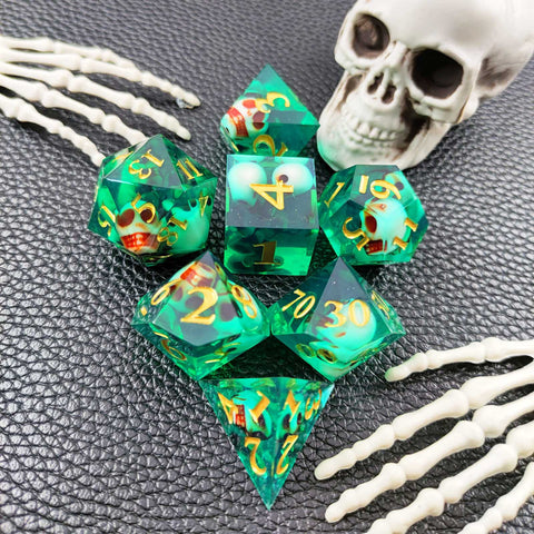 Resin Polyhedral Dice Set – Transparent Color Dice in Skull, Foil, Flower, Poker, Dual-Tone & Heart Styles for DND, Pathfinder, Tabletop Games