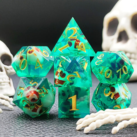 Resin Polyhedral Dice Set – Transparent Color Dice in Skull, Foil, Flower, Poker, Dual-Tone & Heart Styles for DND, Pathfinder, Tabletop Games