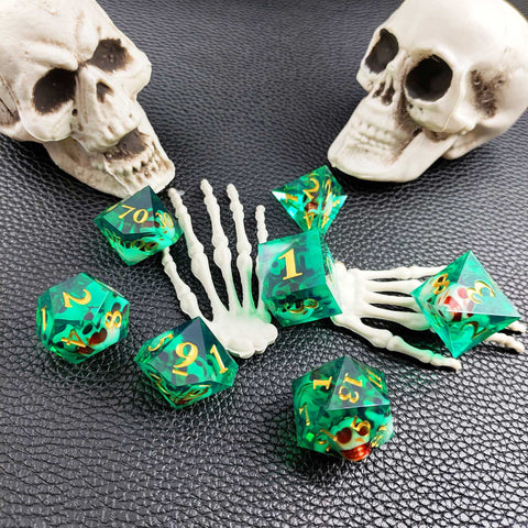 Resin Polyhedral Dice Set – Transparent Color Dice in Skull, Foil, Flower, Poker, Dual-Tone & Heart Styles for DND, Pathfinder, Tabletop Games