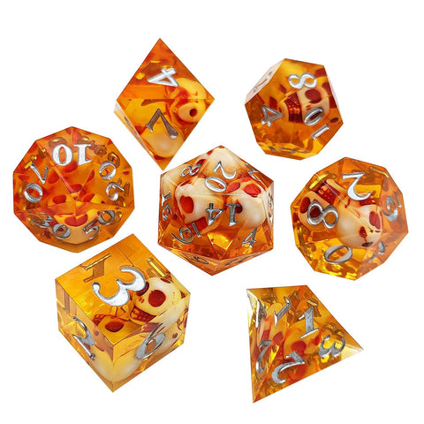 Resin Polyhedral Dice Set – Transparent Color Dice in Skull, Foil, Flower, Poker, Dual-Tone & Heart Styles for DND, Pathfinder, Tabletop Games