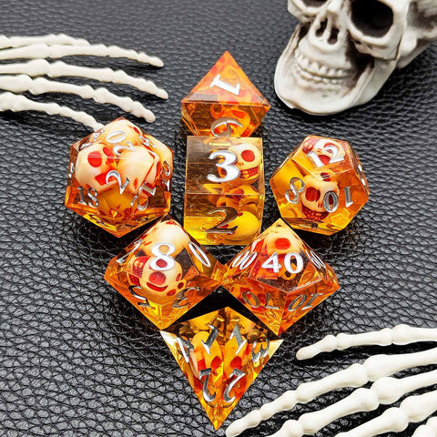 Resin Polyhedral Dice Set – Transparent Color Dice in Skull, Foil, Flower, Poker, Dual-Tone & Heart Styles for DND, Pathfinder, Tabletop Games