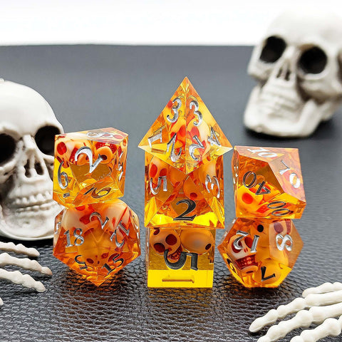 Resin Polyhedral Dice Set – Transparent Color Dice in Skull, Foil, Flower, Poker, Dual-Tone & Heart Styles for DND, Pathfinder, Tabletop Games