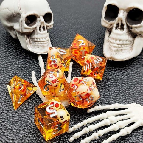 Resin Polyhedral Dice Set – Transparent Color Dice in Skull, Foil, Flower, Poker, Dual-Tone & Heart Styles for DND, Pathfinder, Tabletop Games