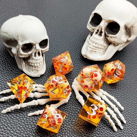 Resin Polyhedral Dice Set – Transparent Color Dice in Skull, Foil, Flower, Poker, Dual-Tone & Heart Styles for DND, Pathfinder, Tabletop Games