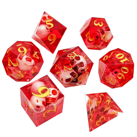 Resin Polyhedral Dice Set – Transparent Color Dice in Skull, Foil, Flower, Poker, Dual-Tone & Heart Styles for DND, Pathfinder, Tabletop Games