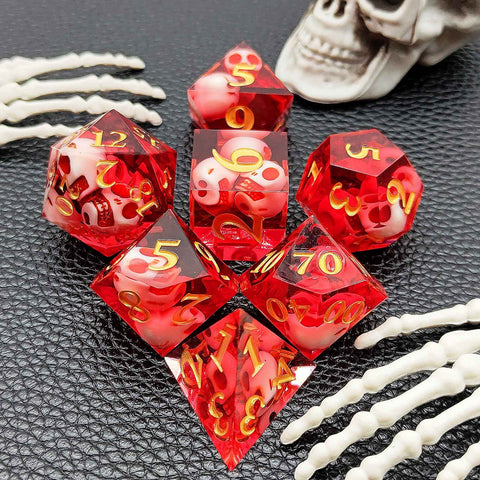Resin Polyhedral Dice Set – Transparent Color Dice in Skull, Foil, Flower, Poker, Dual-Tone & Heart Styles for DND, Pathfinder, Tabletop Games