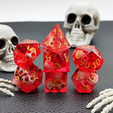 Resin Polyhedral Dice Set – Transparent Color Dice in Skull, Foil, Flower, Poker, Dual-Tone & Heart Styles for DND, Pathfinder, Tabletop Games
