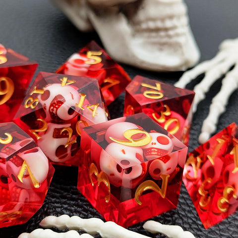 Resin Polyhedral Dice Set – Transparent Color Dice in Skull, Foil, Flower, Poker, Dual-Tone & Heart Styles for DND, Pathfinder, Tabletop Games