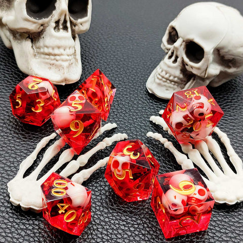 Resin Polyhedral Dice Set – Transparent Color Dice in Skull, Foil, Flower, Poker, Dual-Tone & Heart Styles for DND, Pathfinder, Tabletop Games