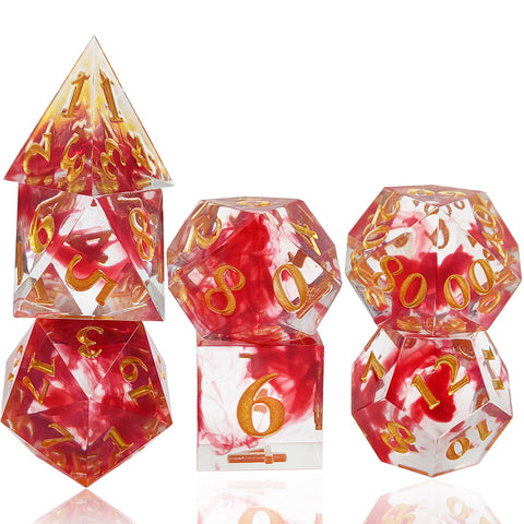 Resin Polyhedral Dice Set – Transparent Color Dice in Skull, Foil, Flower, Poker, Dual-Tone & Heart Styles for DND, Pathfinder, Tabletop Games