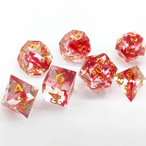 Resin Polyhedral Dice Set – Transparent Color Dice in Skull, Foil, Flower, Poker, Dual-Tone & Heart Styles for DND, Pathfinder, Tabletop Games