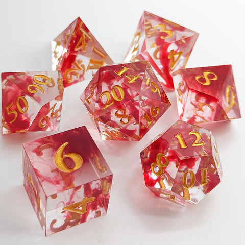 Resin Polyhedral Dice Set – Transparent Color Dice in Skull, Foil, Flower, Poker, Dual-Tone & Heart Styles for DND, Pathfinder, Tabletop Games