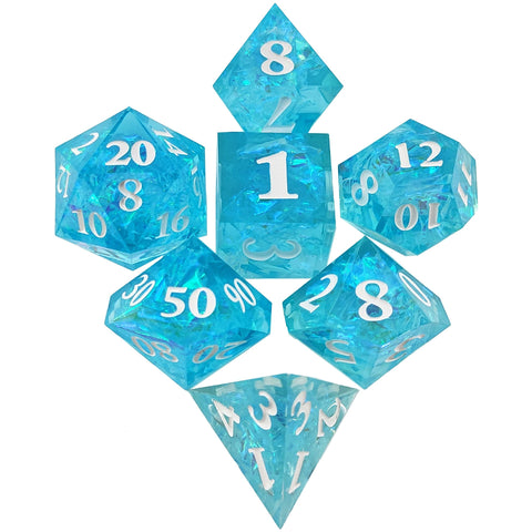 Resin Polyhedral Dice Set – Transparent Color Dice in Skull, Foil, Flower, Poker, Dual-Tone & Heart Styles for DND, Pathfinder, Tabletop Games