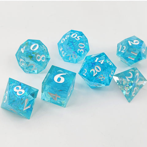 Resin Polyhedral Dice Set – Transparent Color Dice in Skull, Foil, Flower, Poker, Dual-Tone & Heart Styles for DND, Pathfinder, Tabletop Games