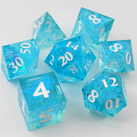 Resin Polyhedral Dice Set – Transparent Color Dice in Skull, Foil, Flower, Poker, Dual-Tone & Heart Styles for DND, Pathfinder, Tabletop Games