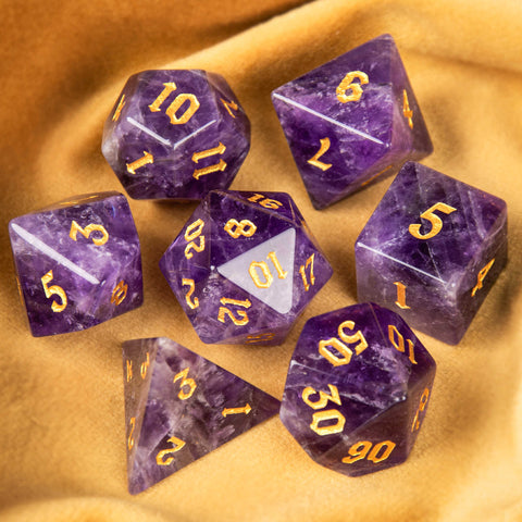 Natural Amethyst Crystal Dice Set – Luxury Gemstone Dice for D&D, RPGs & Collectors