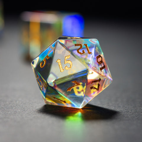Premium Glass Dice Set – Hand-Polished Engraved Numbers – Perfect for RPG, D&D, Pathfinder