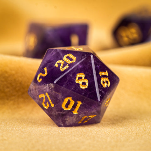 Natural Amethyst Crystal Dice Set – Luxury Gemstone Dice for D&D, RPGs & Collectors