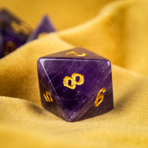 Natural Amethyst Crystal Dice Set – Luxury Gemstone Dice for D&D, RPGs & Collectors