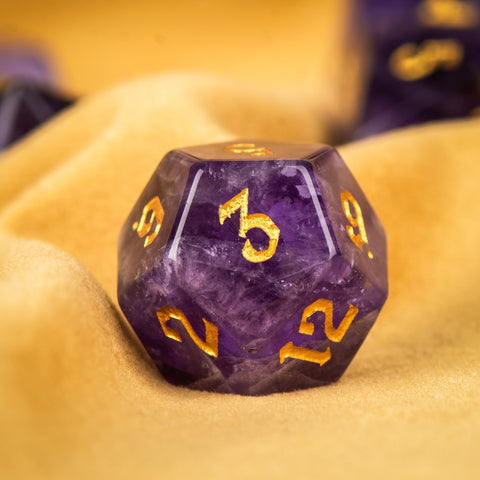 Natural Amethyst Crystal Dice Set – Luxury Gemstone Dice for D&D, RPGs & Collectors
