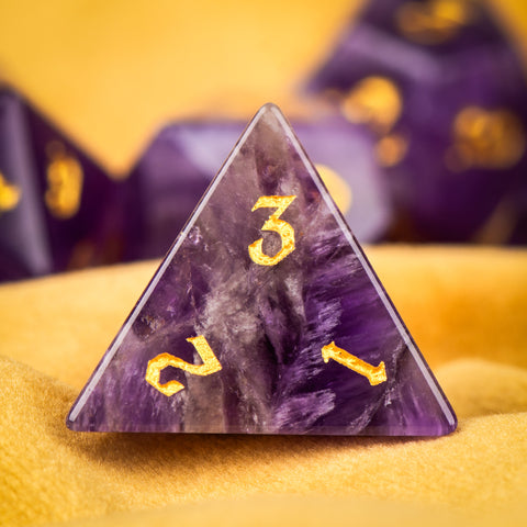 Natural Amethyst Crystal Dice Set – Luxury Gemstone Dice for D&D, RPGs & Collectors