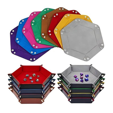 Hexagon PU Leather & Velvet Dice Tray – Elegant Foldable Dice Rolling Tray for Tabletop Games – Protects Dice & Table – Portable and Stylish